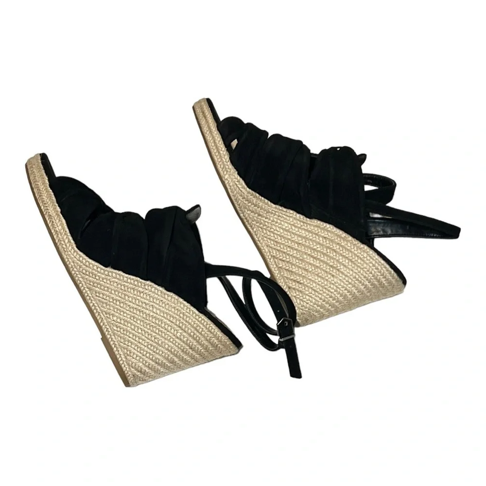 Sam Edelman Awan Wedge Espadrille Sandals 8M Black Suede